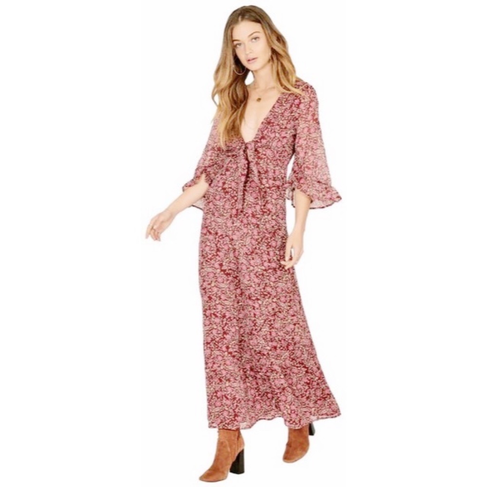 Amuse Society Besos Baby Chiffon Red Maxi Dress S